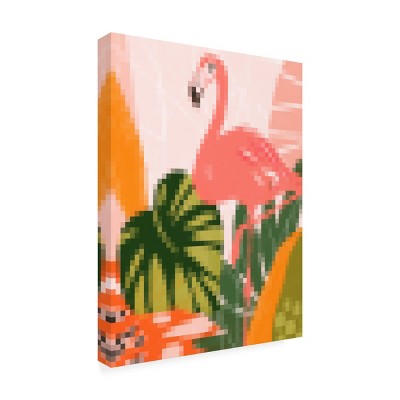 Pixel Flamingo Tropical Canvas Art in Pink and Green
