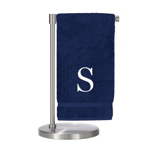 BC BARE COTTON Monogrammed Bath Towel, Personalized Gift, Set of 2 - Navy - White Block - 1 of 1