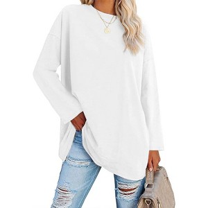 Imily Bela Women's Oversized Long Sleeve Crewneck Tunic Tops Soft Casual Loose Blouse - 1 of 4