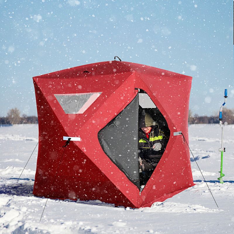 Outsunny 4 Person Ice Fishing Shelter, Waterproof Oxford Fabric Portable Pop-up Ice Tent with 2 Doors for Outdoor Fishing, 3 of 10