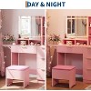 Makeup Vanity Set,Large LED Lighted Mirror with 3 Modes,Ample Storage with Power Outlet,Drawers,Storage Stool & Open Shelves, Wooden Dressing Table - 3 of 4