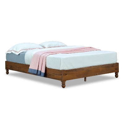 Rustic Pine Teak Finish King Bed Frame with Headboard and Drawers