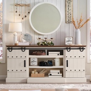 SinCiDo Farmhouse TV Stand for Up to 85" TVs, Rustic Entertainment Center w/Sliding Barn Door, Media Console w/Storage Cabinet - 1 of 4