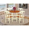 Dinette Set 5 Piece Round Table & Chairs - Buttermilk Cherry Finish - Small Kitchen Table Set - 2 of 4