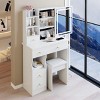 29.2" Small Vanity Table with Touch Sliding LED Mirror,Cushioned Stool,Hair Dryer Holder and 2 AC & USB Charging Ports–The Pop Home - 3 of 4