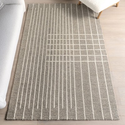 Gray and White Wool Handmade Washable Striped Area Rug