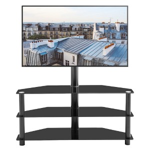 Dolonm 35.4 Inch Black Multi-function TV Stand with Adjustable Height, Swivel Bracket & 3-Tier Tempered Glass Shelves for 32-65 Inch TVs - 1 of 4