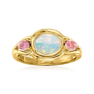 Ross-Simons Ethiopian Opal and 0.40 ct. t.w. Pink Tourmaline Ring in 18kt Gold Over Sterling