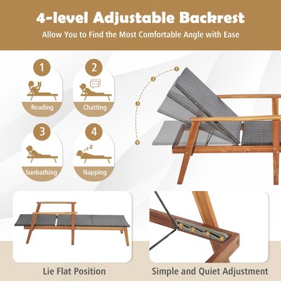 Acacia Wood and Rattan Outdoor Lounge Chair Set with Folding Table