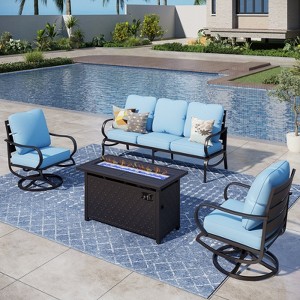 Captiva Designs 4pc Metal Patio seating Furniture Fire Pit Set with Swivel Chairs for Garden Porch Backyard - 1 of 4