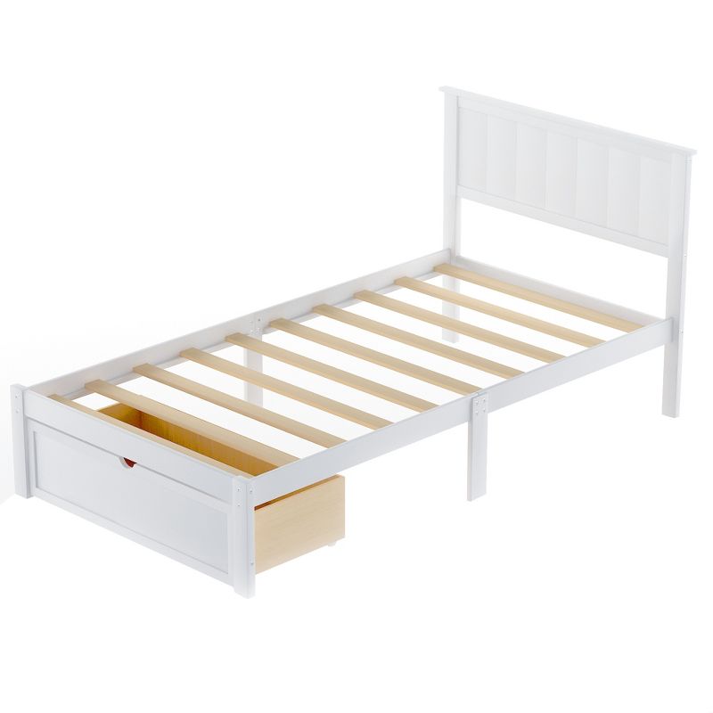 Full/Twin Size Wood Platform Bed with Under-bed Drawer-ModernLuxe, 5 of 9