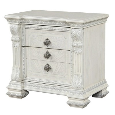 Royal Hampton Nightstand, 2 Drawers, USB, Wire Brushed White Wood, 30 Inch