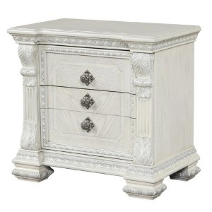 Royal Hampton Nightstand, 2 Drawers, USB, Wire Brushed White Wood, 30 Inch - 1 of 1