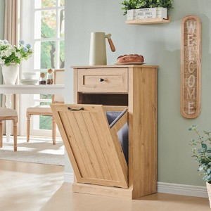Tilt Out Laundry Hamper Cabinet, Farmhouse Laundry Storage Cabinet with Drawers, Hidden Trash Can Cabinet or Laundry Cabinet for Bathroom, Kitchen - 1 of 4