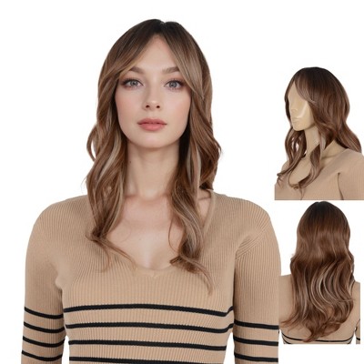 Alilang 22 Inch Long Curly Wig with Bangs Long Haired Wig for Women Curtain Bangs Synthetic Layered Wig Long Wavy Wig