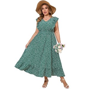 Plus Size Sleeveless Floral Hem Pocket Long Dress for Women Summer Casual Boho Maxi Dress - 1 of 4