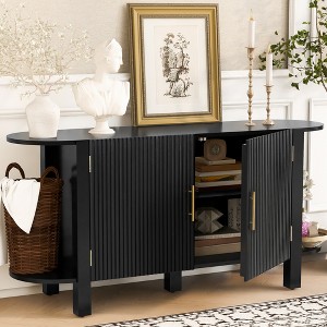 ModernLuxe Fluted Sideboard Pine Wood Buffet Storage Cabinet Sofa Table, Mid-Century Modern Style with Curved Extension Shelves, Black : Target