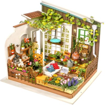 ROBOTIME Dollhouse Kit Wooden 1:24 Scale DIY Miniature with Furniture Sets Best Birthday Gifts for Adults, Multicolored, 7.68"*7.2"*8.27"