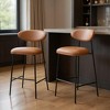 HomeRoots Set of Two 29" Brown and Black Faux Leather and Steel Low Back Bar Height Bar Chairs - 2 of 4