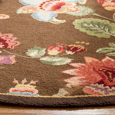 Handmade Light Blue Floral Wool Round Area Rug, 4' x 4'