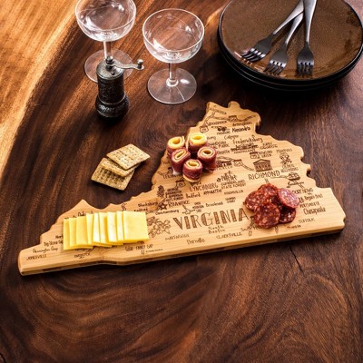 Virginia Shaped Bamboo Serving and Cutting Board with Laser Engraved Artwork