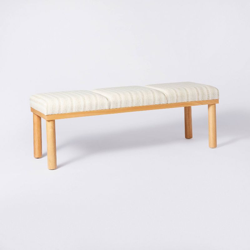 Scofield Channel Tufted Wood Leg Bench Neutral Stripe - Threshold&#8482; designed with Studio McGee, 1 of 16