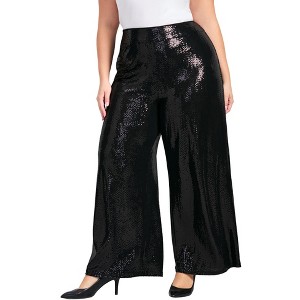 Avenue Women's Plus Size Glitz Sequin Wide Leg Pant - 1 of 4