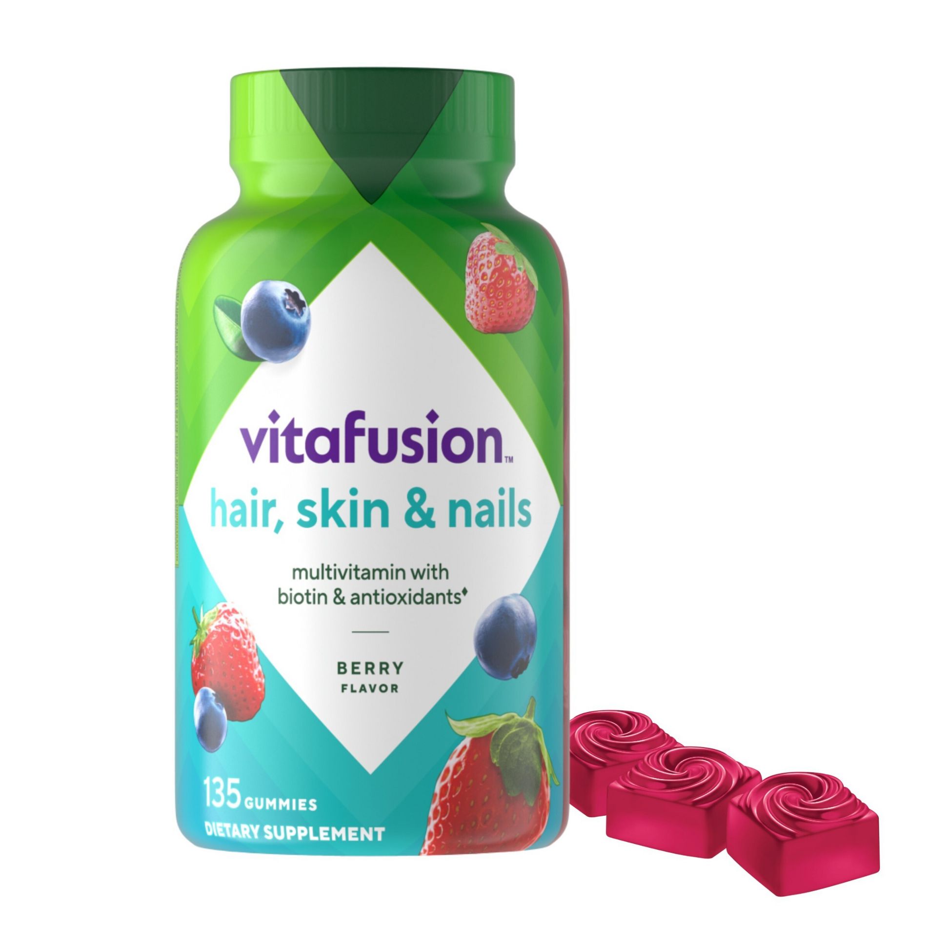 Vitafusion Gorgeous Hair Skin & Nails Supplement Gummies - Raspberry - 135ct