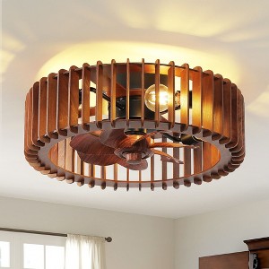 Kaisite Industrial Ceiling Fan with Light, Wood Grain Blades for Living Room - 1 of 4