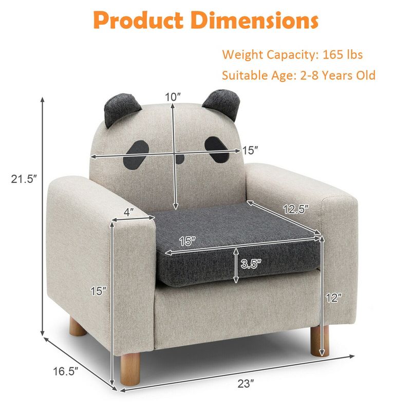 Costway Kids Dinosaur/Panda/Chick Sofa Wooden Armrest Chair Couch w/ Thick Cushion Beech Legs Gift, 2 of 11