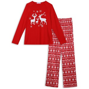 cheibear Christmas Deer Loungewear Long Sleeves Tee and Deer Pants Family Pajama Sets - 1 of 4