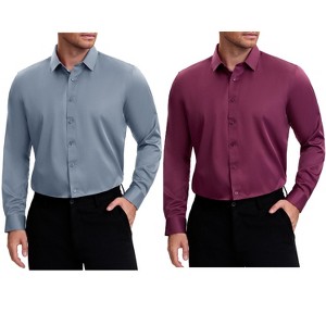 INSPIRE CHIC Men's Point Collar Long Sleeves Button Down Solid Formal Dress Shirts 2 Packs - 1 of 4