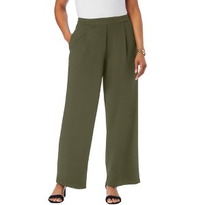 Jessica London Women's Plus Size Stretch Knit Crepe Wide Leg Pant - 1 of 4