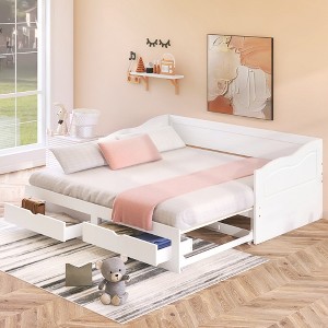 Whisen Modern Design Twin Size Wooden Daybed Extendable Bed with Trundle and Two Storage Drawers - 1 of 4