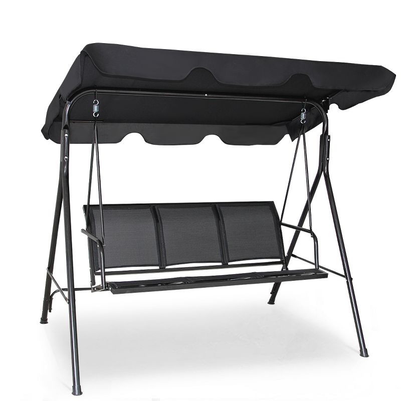 Costway Outdoor Patio Swing Canopy 3 Person Canopy Swing Chair Patio Hammock Black, 1 of 7