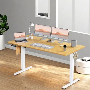 Bencmate Desks Ergonomic Standing Desk, Height Adjustable Computer Desk with Control Panel Headphone Hook, Height 28.7'' to 48'', Yellow, 63Inches - 1 of 4