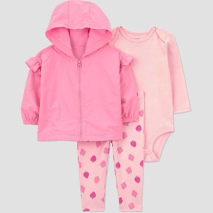 Carter's Just One You® Baby Girls' 3pc Strawberry Hooded Zip-Up Sweatshirt with Bodysuit and Leggings Set - Pink - 1 of 4