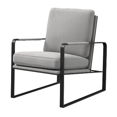 HomeRoots 35" Light Gray and Black Velvet And Metal Lounge Chair