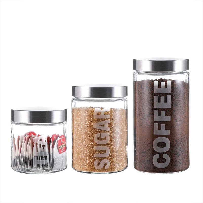 Whole Housewares Airtight Glass Canister Set for Coffee, Tea, and Sugar - Set of 3, 1 of 4