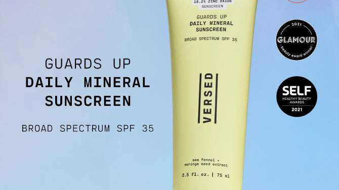 Versed Guards Up Daily Mineral Sunscreen Broad Spectrum - SPF 35 - 2.5 fl oz, 2 of 13, play video
