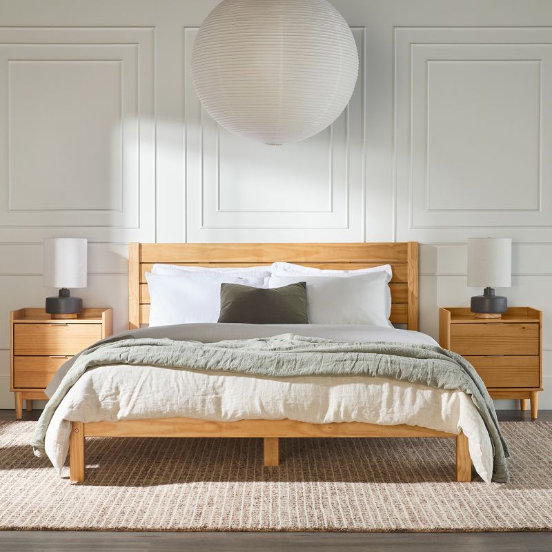 Modern Boho Wood Bed with Plank Headboard Queen - Saracina Home, 4 of 17