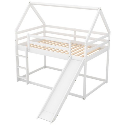NicBex Twin House Bunk Bed with Slide and Built-in Ladder for Kids Teens Adults
