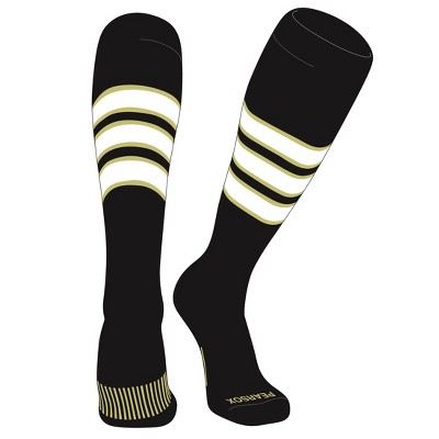 PEAR SOX Striped OTC Baseball, Softball, Football Socks (C) Black, Vegas Gold, White
