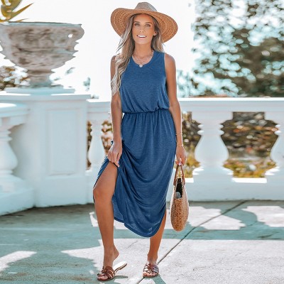 Women's Scoop Neck Side Slit Maxi Dress - Cupshe