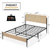 Acekool Queen Rattan Bed Frame, Natural Rattan Headboard, Boho Platform with Under Bed Storage, No Box Spring Needed, White Oak - 2 of 4