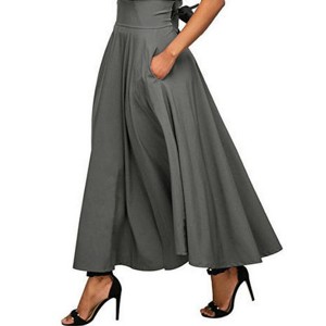 Women's High Waisted Maxi Skirt Bow Tie Pockets Long Skirt - 1 of 3
