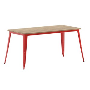 Merrick Lane Indoor/Outdoor Dining Table with Umbrella Hole, 30" x 60" All Weather Poly Resin Top and Steel Base - 1 of 4