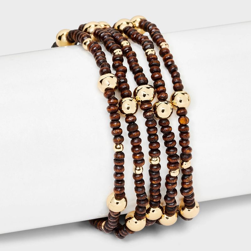 Stretch Beaded Bracelet Set 5pc - A New Day&#8482; Gold/Brown, 2 of 9