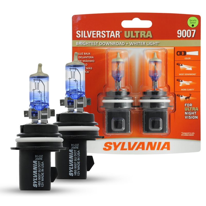 SYLVANIA - 9007 SilverStar Ultra - High Performance Halogen Headlight Bulb, High Beam, Low Beam and Fog Replacement Bulb (Contains 2 Bulbs), 1 of 8