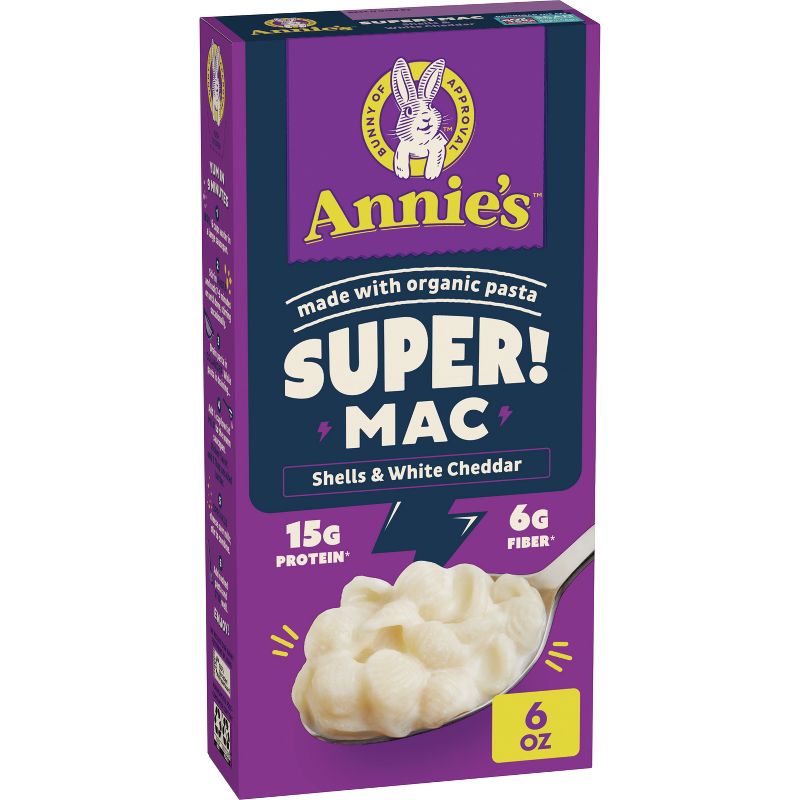 Annie&#39;s Super Mac Protein Mac &#38; Cheese Shells &#38; White Cheddar - 6oz, 1 of 10